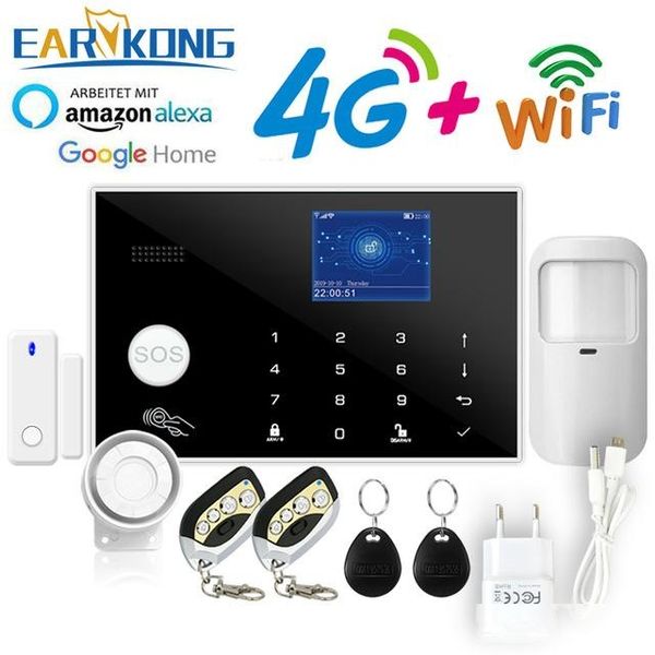 

system kits 4g home tuya wifi alarm app 433mhz wireless & wired detector burglar alarms rfid card tft lcd touch
