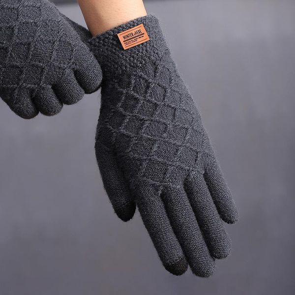 

five fingers gloves winter warm finger women touch screen wool knitting office home accessories plush female solid color, Blue;gray