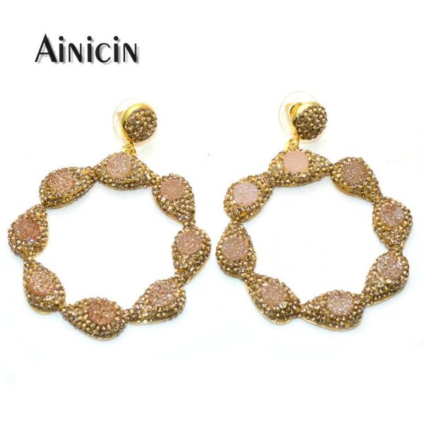 

dangle & chandelier fashion rhinestone crystal paved resin druzy big circle annulus shape earrings for mother girl's birthday gift jewe, Silver