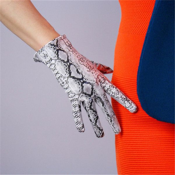 

five fingers gloves snakeskin 21cm short style patent leather emulation bright animal python snake silver female pu108, Blue;gray