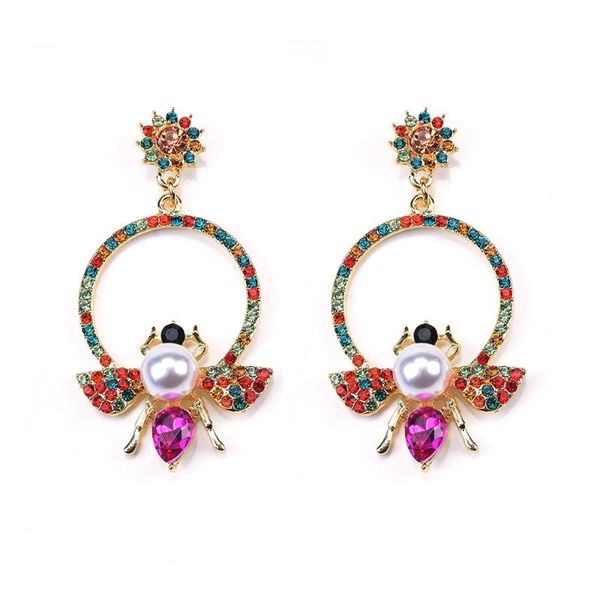 

dangle & chandelier luxury rhinestone circle geometric statement earrings women fashion cute bee pendants drop femme long earring jewelry, Silver