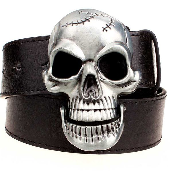 

exaggeration men's belt big skull belt metal buckle skull belts skeleton men punk rock performance hip hop girdle, Black;brown