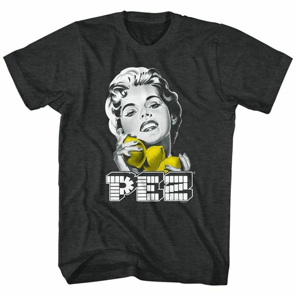

pez men's short sleeve t-shirt black heather lemon pez casual print fashion tee shirt