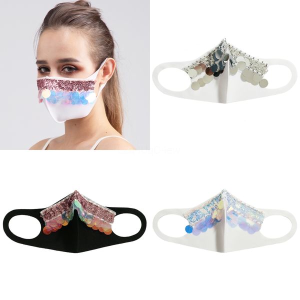 

bling bling sequins face maskmask breathable women masks unisexwashable cycling outdoor designer face mask#435, Black