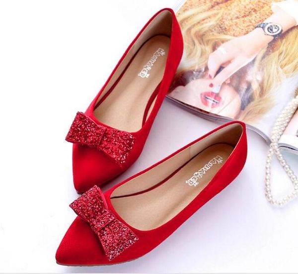 

new wedding shoes, fashion flat, small red shoes, bow-tie large size 33-43, Black