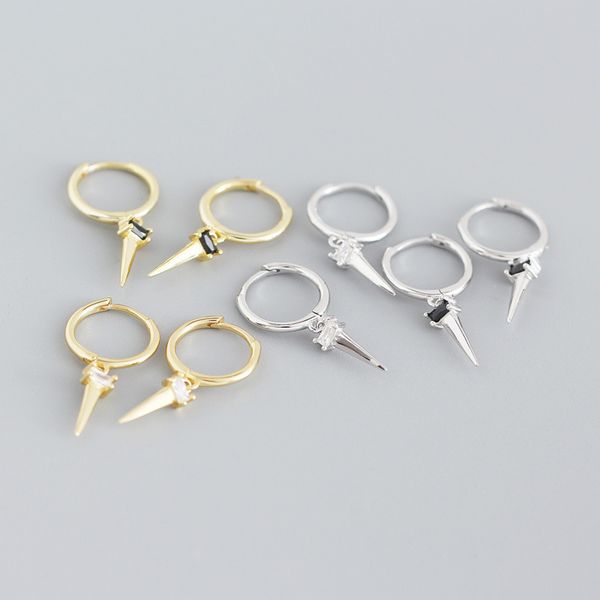 

ypay 100% real 925 sterling silver hoop earrings for women ins black and white zircons small rivet pendant earring gift yme862, Golden;silver