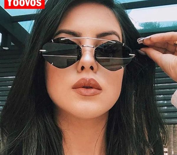 

yoovos luxury sunglasses women 2020 vintage brand rimless polygon sunglasses men retro punk feminino, White;black