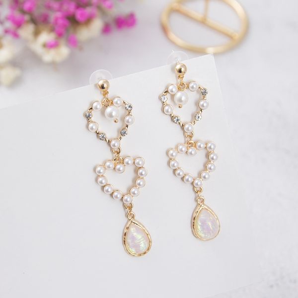 

доминируют новый контракт 2020 дизайн корейской капли воды перлы сердце длинные серьги падения женщин ювелирные изделия джокер, Silver