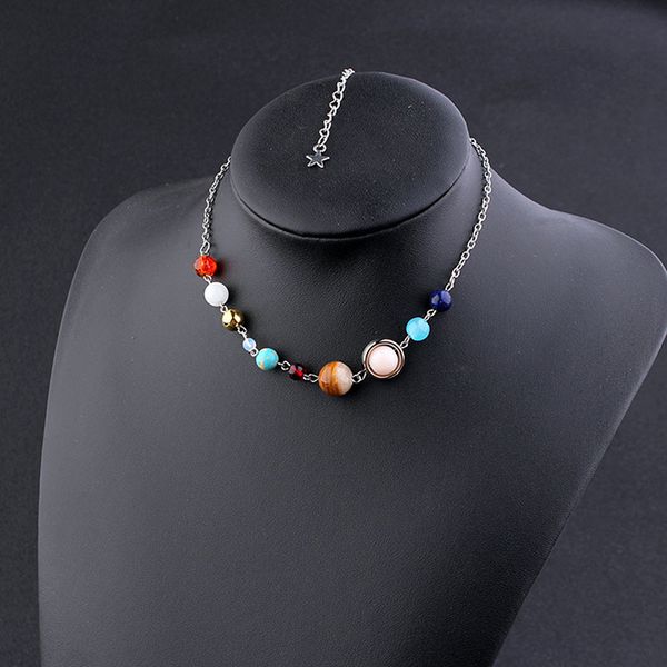 

universe galaxy the eight planets solar system beads neckalce women sweater necklace natural stone chain for women gift, Silver