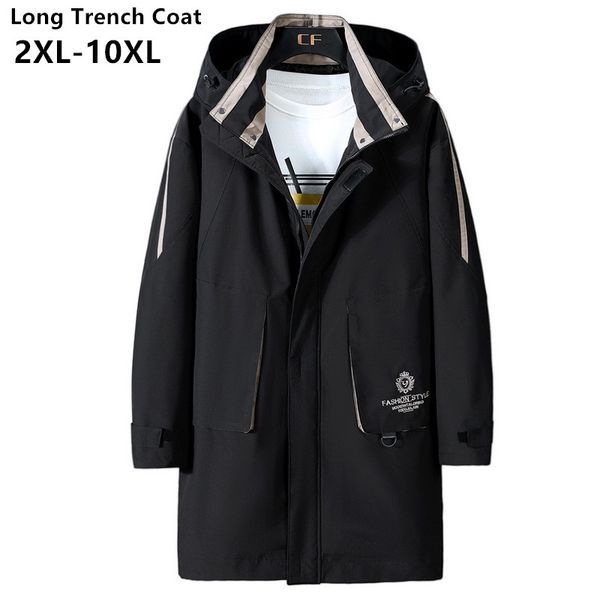

men's trench coats long men loose plus size 10xl black hooded windbreaker mens 6xl 7xl 8xl 9xl jakcets for man autumn big hoodies coat, Tan;black
