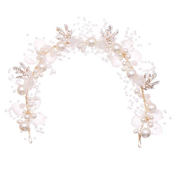 

handmade bridal flower faux pearl crystal leaves wedding headband women hair band children hair accessories, Golden;silver