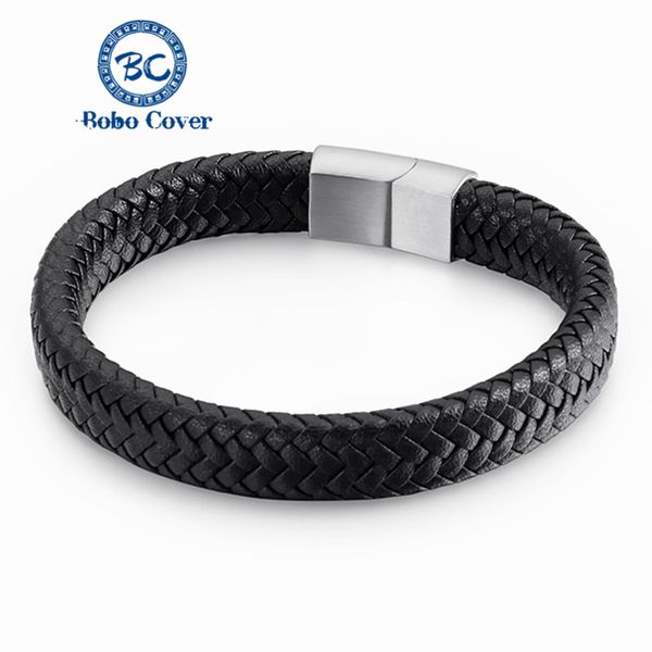 

stylish simplicity stainless steel braided leather charm bracelet men genuine leather bracelets gifts for boyfriend, Golden;silver