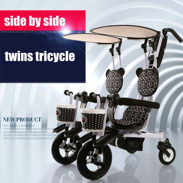 

panda twins tricycle air inflatable rubber wheel steel frame twins pedal tandem trike, remove push rod stroller for 2 baby