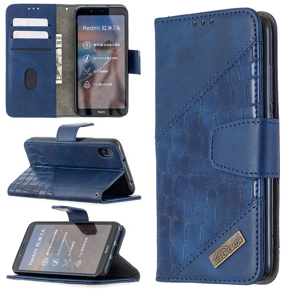 

for xiaomi redmi 7/redmi 7a case flip cover stand wallet pu leather color matching crocodile pattern for xiaomi redmi note 7