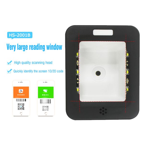 

scanners wechat ali pay mobile payment box usb 1d 2d qr code barcode scanner for paper/screen bar hs-2001b