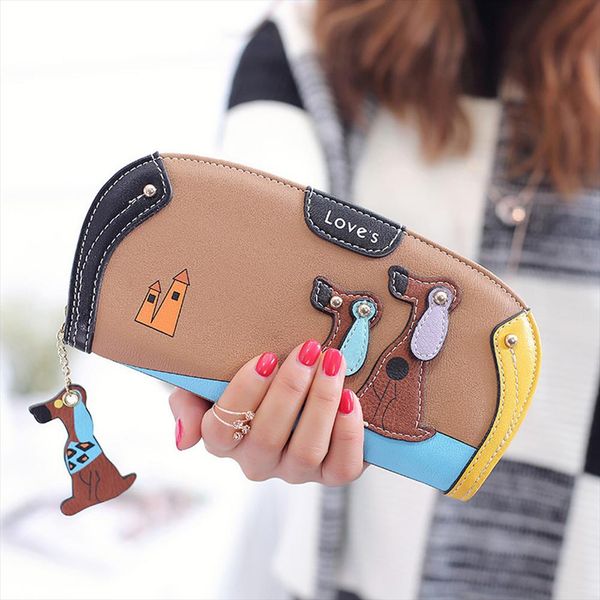 

fashion women wallets handbags coin purse dog print long clutch wallet cards id money holder bags monederos para mujer, Red;black