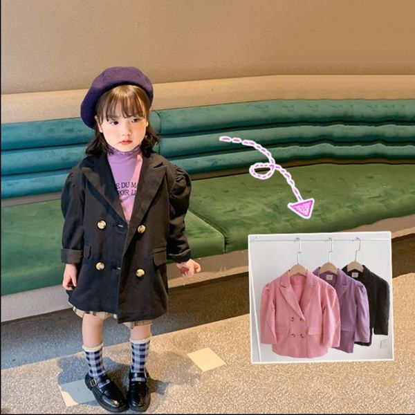 

girls puff sleeve coats spring autumn new blazers jackets children kids outerwear 1-12y ws1758, Blue;gray