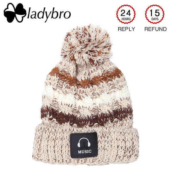 

ladybro warm pom pom hat brand women hat winter knitted velvet stripe skullies beanie for ladies fashion music female, Blue;gray