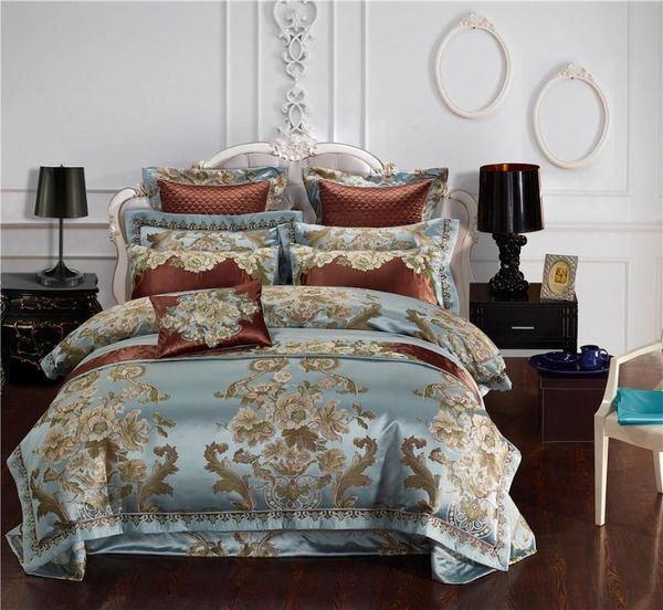 

Luxury Embroidered Satin Jacquard Bedding set bed Silk Cotton King  Size Duvet cover Bed Flat sheet set Pillow 4/6/10pcs