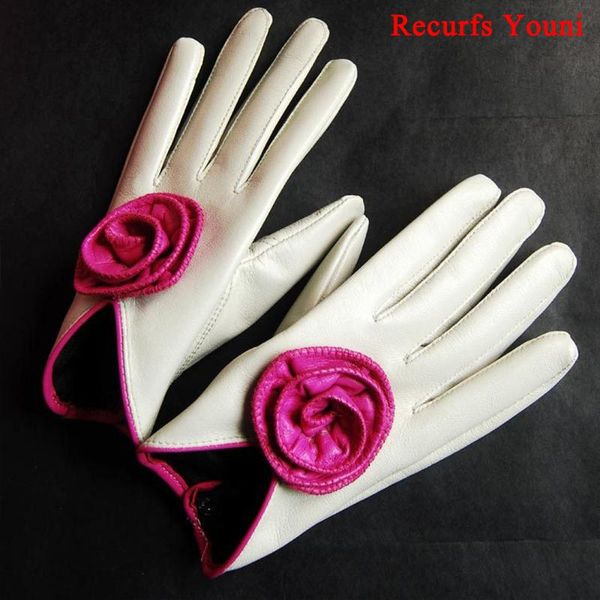 

five fingers gloves fashion female winter korean style sweety genuine leather women charming flowers cute white performance suede luvas, Blue;gray