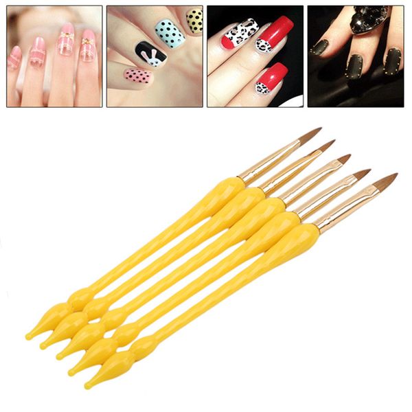 

5pcs/set nail art crystal brush uv gel builder schilderen puntjes pen carving tips manicure salon gereedschap, Yellow