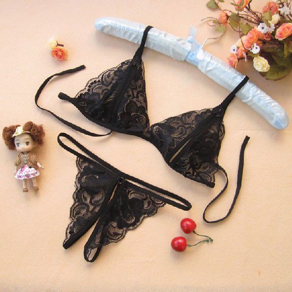 

women lingerie underwear set lace transparent bra g-string h9, Black;white