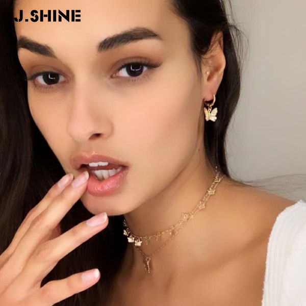

jshine bohemian симпатичные бабочки choker ожерелье для женщин золото серебро цвет ключицы цепи 2020 ожерелья подвеска драгоценности, Silver