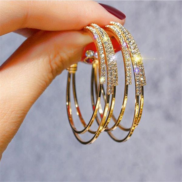 

fashion women jewelry multilayer round hoop earrings shining gold silver color rhinestone earrings for wedding party, Golden;silver