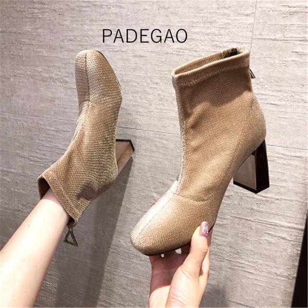

women boots 2020 black flock fashion zipper high-heeled boots elegant women riding