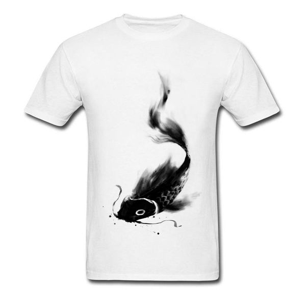 

koi fishes ink drawing t shirts watercolor arty designers bass fish 3d tshirts 100% cotton male t-shirts goldfish white