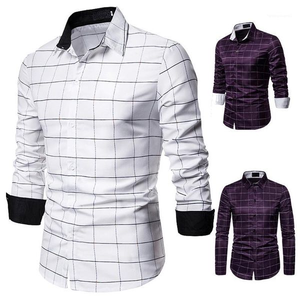 

шея tshirts вскользь тонкая streetwear мода топы осень мужского плед пэчворк рубашка подросток с длинным рукавом отворота, White;black