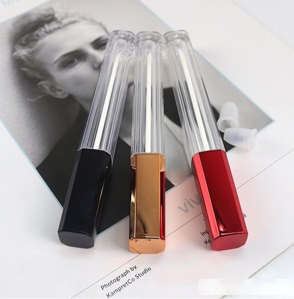 

empty plastic lip gloss tube, square elegant liquid lipstick refillable bottle, gold high-end lip gloss container