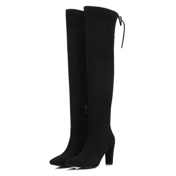 

women over the knee high boots autumn winter shoes thin high heel pointed toe all match women boots size 34-43, Black