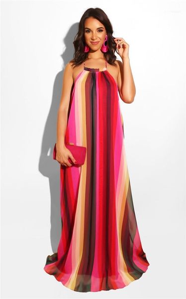 

3d digital print sleeveless dress red striped beach party dresses womens halter maxi dresses rose, Black;gray