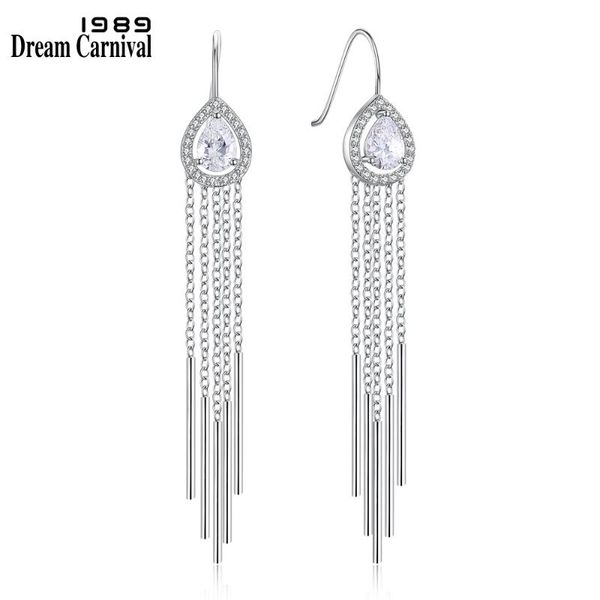 

dreamcarnival1989 new arrival long tassels earrings for women brincos dangle zircon boucle d'oreille drop shippings wholesales, Silver