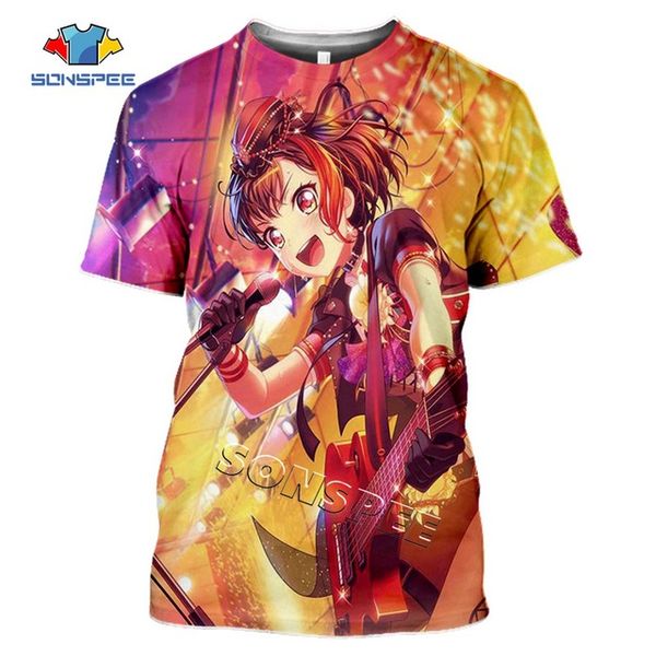 

anime cute girl bang dream summer 3d print shirts funny hippie oversized men clothing