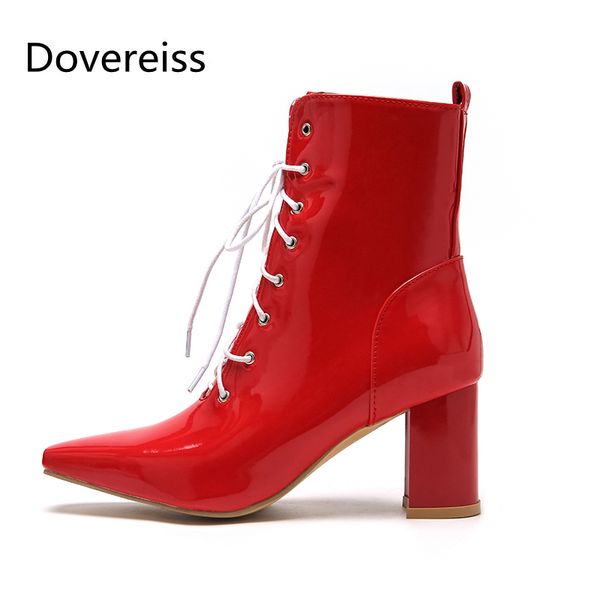 

dovereiss fashion women's shoes winter new lace up white zipper elegant zipper pointed toe short boots concise mature 34-47, Black