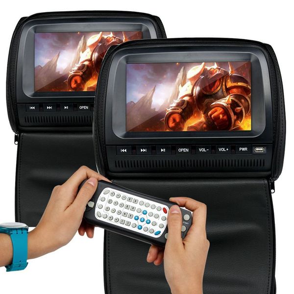 

2pcs 9 inch car headrest monitor dvd video player 800*480 zipper cover tft lcd screen support ir/fm/usb/sd/speaker/game