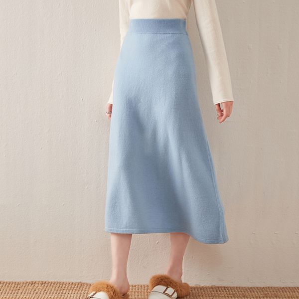 

skirts autumn/winter 100% wool knitted skirt a-line high waist full temperament versatile bottom, Black