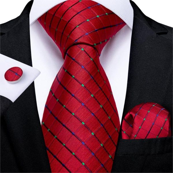 

bow ties design men tie red dot plaid silk wedding for hanky cufflinks gift set dibangu fashion business party mj-7348, Black;gray