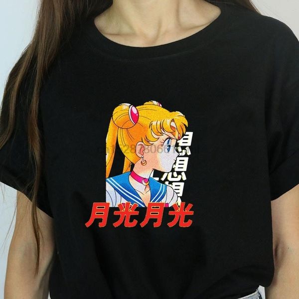 

sailor moon kawaii aesthetic t-shirt 90s japanese anime graphic tee lolita cute black pink