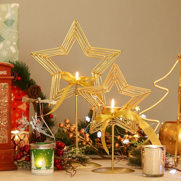 

candle holders simple style golden holder wrought iron five-pointed star christmas decoration gift creative table decorati
