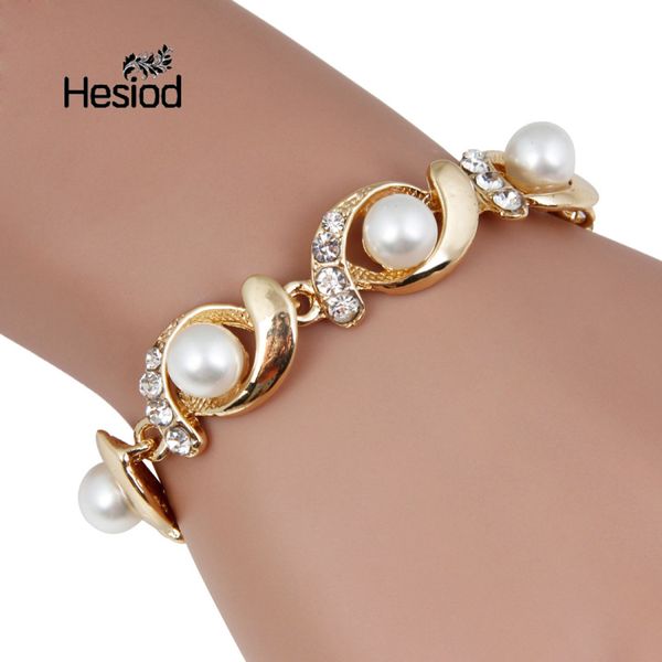 

hesiod brand new imitation pearl bracelet women fashion trendy gold silver color chain crystal bracelet alloy adjustable, Black