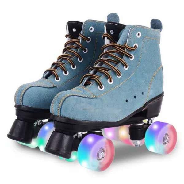 

inline & roller skates cowhide double line women men blades two skate shoes patines with pu 4 wheels patins