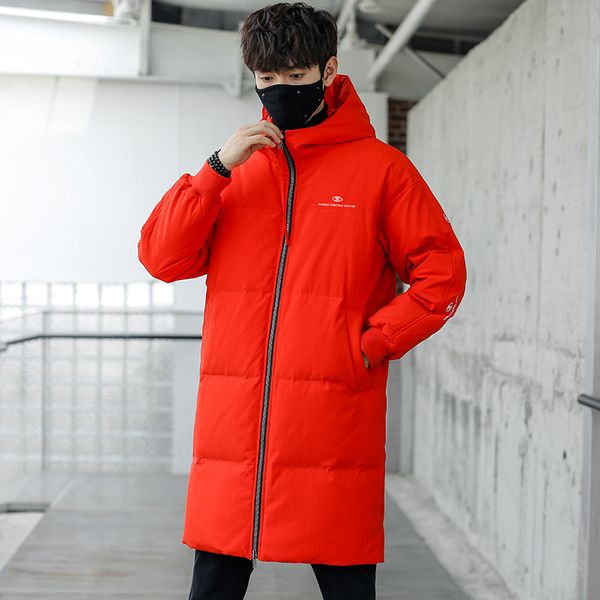 

2020 men's winter long down jacket thick warm white duck down coat jacket new fashion korean style long version hooded youth, Black