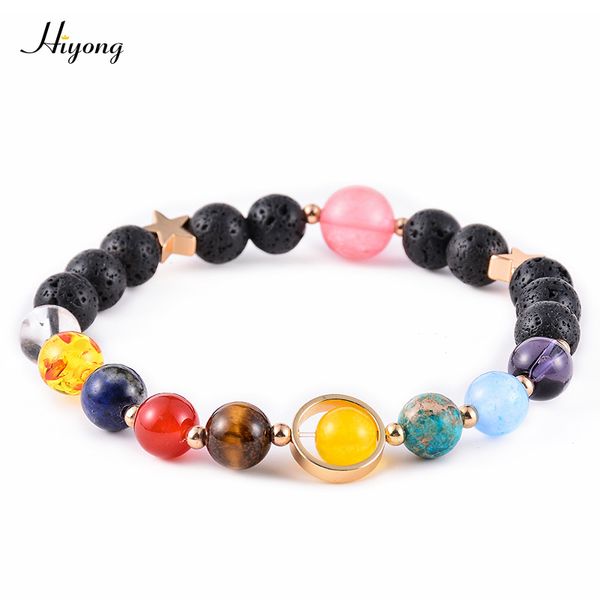 

beaded, strands universe galaxy solar system bracelet guardian star eight planets natural stone lava rock beads bracelets for men women, Black