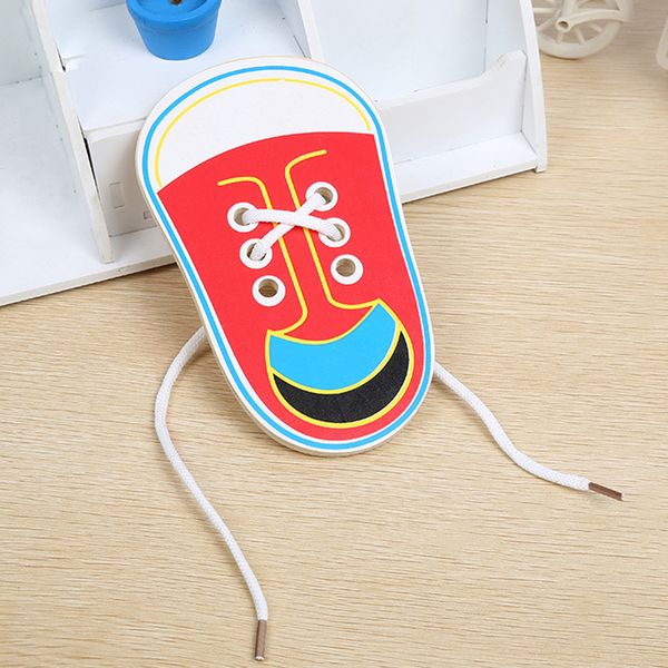 

children wooden puzzle tangram jigsaw board toddler kids lacing shoes teaching aids early educational toys tie shoelaces toys