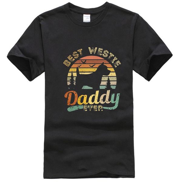 

west highland white terrier daddy ever vintage westie men's t shirts dog lover vintage tees t-shirt cotton clothing