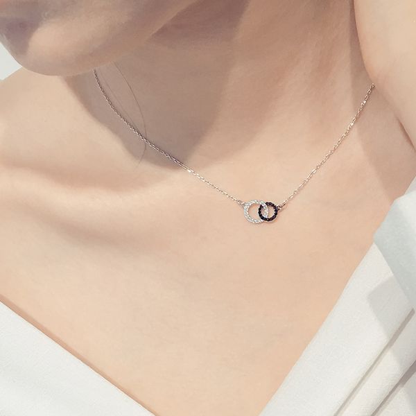 

simple real 925 sterling silver two zircon circle necklaces pendant fashion sterling-silver-jewelry statement necklace for women