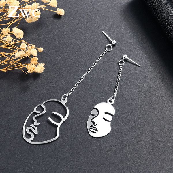 

dangle & chandelier zwc abstract stylish hollow out face earrings for women fashion unique bohemian statement drop 2021 jewelry, Silver